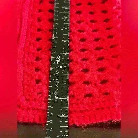VTG Handmade Women’s M/L Cherry Red Hand Knit Crocheted Cardigan Bow Grannycore - Picture 4 of 9